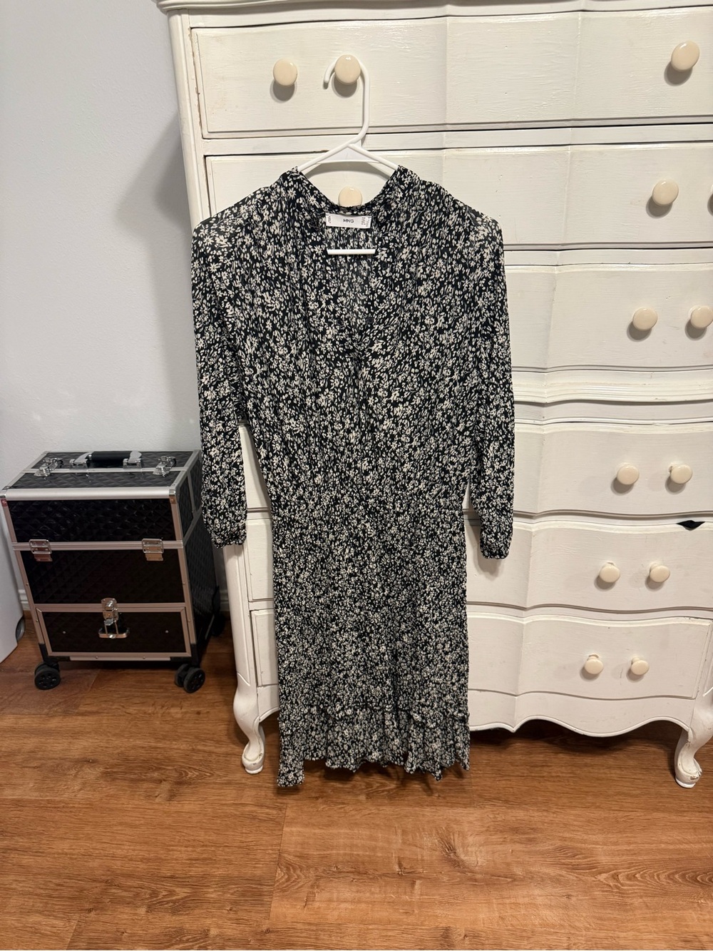 Mango Black and White Floral Midi Dress